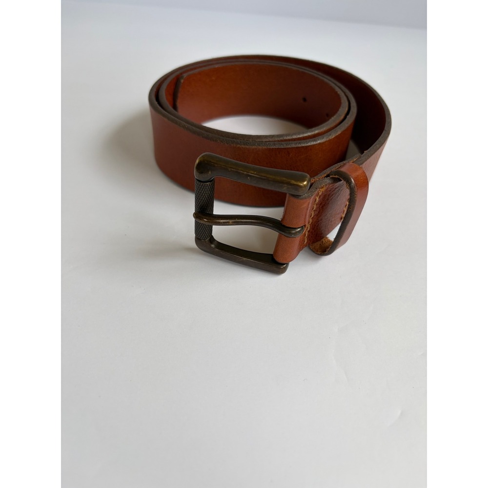 Banana Republic Mens Brown Italian Leather Belt 32 Antique Brass Buckle 586808